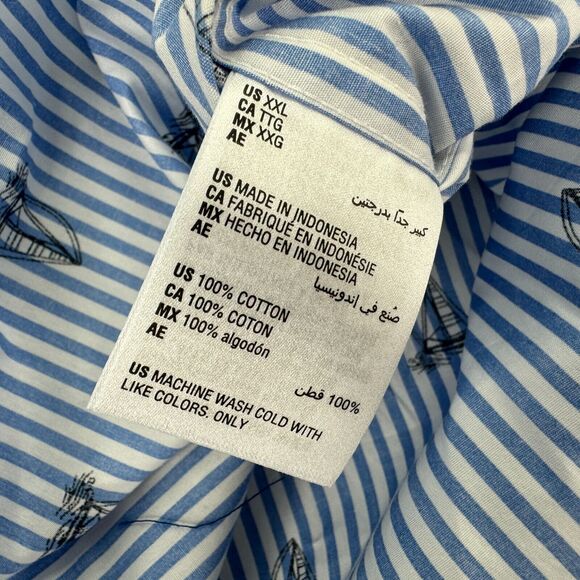 Club Room Mens Classic Fit Stripe Sailboat Poplin Button Down Shirt Blue 2XL - Picture 3 of 4